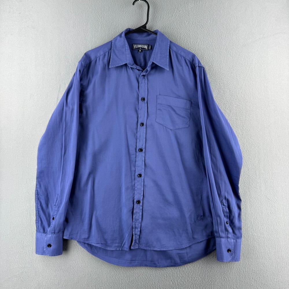 Vilebrequin Shirt Mens Medium Blue Lightweight Cotton‎ Button Up Long Sleeve